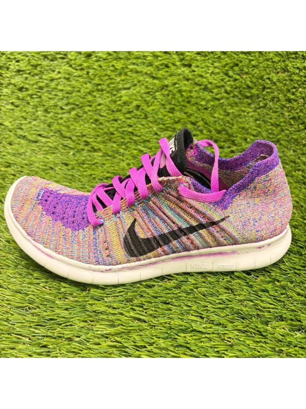 Nike Free RN Flyknit Womens Size 6.5 Purple Blue Athletic Running Shoes Sneakers